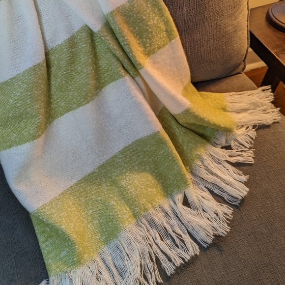 HARMAN HOME Bold Stripe Super Soft Faux Mohair Throw Green 50" X 60" Brand New - Picture 2 of 10